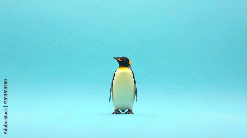 Obraz premium Single Penguin in Paper Cut Style on Solid Background, Black and White Aesthetic
