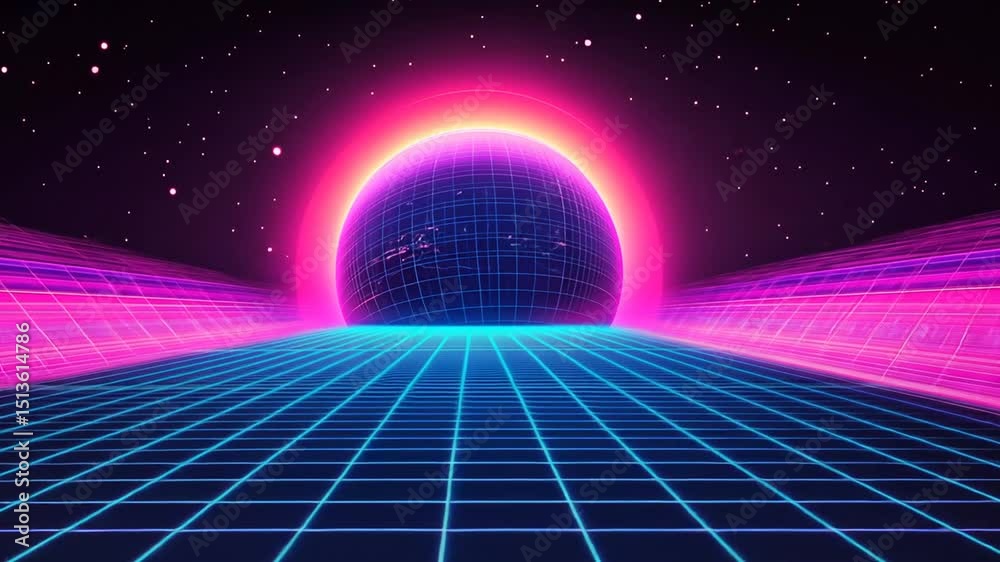 Retro Futuristic Gridded Planet