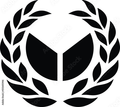 Black Laurel Wreath and Open Book Symbol in Minimalistic Design