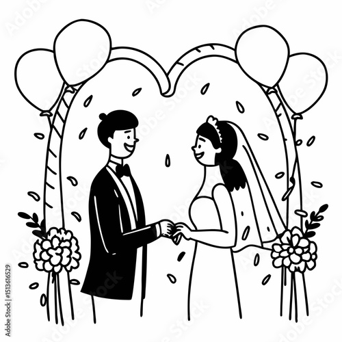 Happy couple wedding ceremony illustration, clean cutout