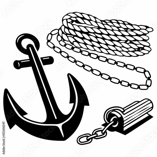 Nautical anchor rope chain cleat design element