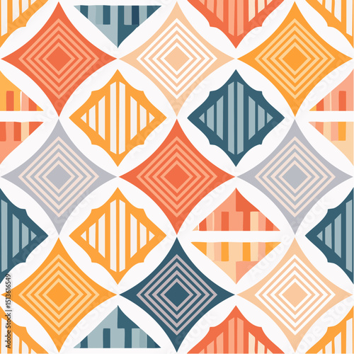 Geometric Harmony: An elegant illustration of seamlessly interconnected abstract shapes creates a visually captivating display of intricate symmetry, perfect for modern design.