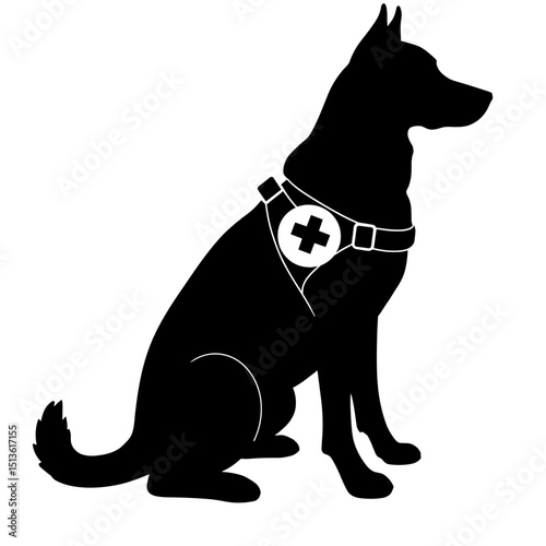 Rescue dog with cross harness silhouette, emergency service animal