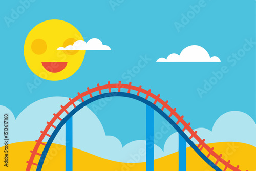 amusement park roller coaster with blue skies  