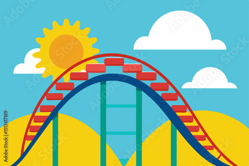amusement park roller coaster with blue skies  