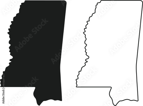Mississippi State map silhouette design vector art illustration isolated on transparent background.