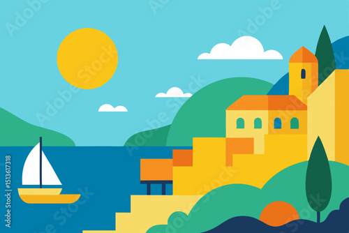 sun soaked italian coast with terraced cliffs  