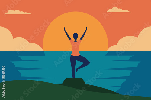 sunset yoga session on a grassy cliff by the ocean.svg