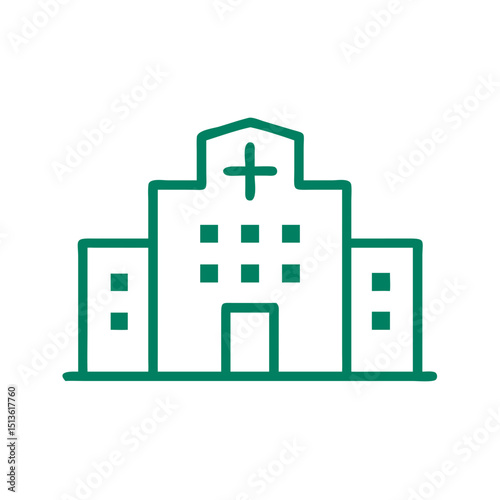 Hospital icon representing healthcare and medical services, minimalist design
