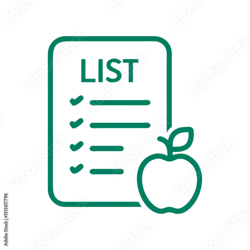 Checklist icon with apple representing organization and health planning, minimalist design
