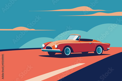 vintage convertible driving along a coastal highwa.svg
