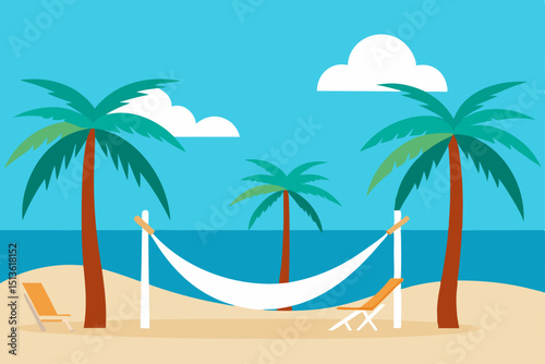 white sand beach with hammocks and cabanas under  photo