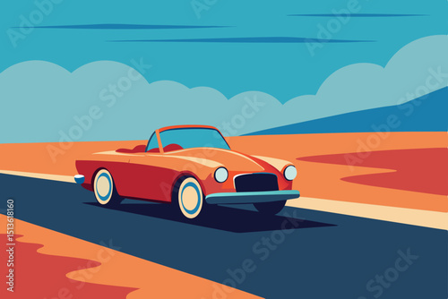 vintage convertible driving along a coastal highwa