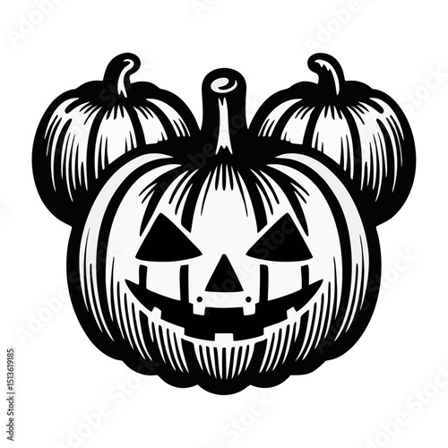 simple vector black white jack o lantern lineart isolated background