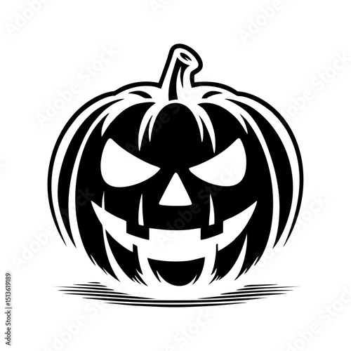 simple vector black white jack o lantern lineart isolated background