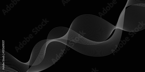 Abstract black background with whit line. Modern template abstract design flowing particles digital frequency track equalizer. abstract wave line for banner, wallpaper background with wave design