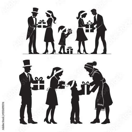 Set of black Gift-Giving' silhouettes isolated on white background