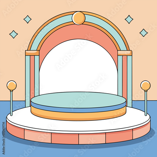 a soft toned stage mockup with circular frame.