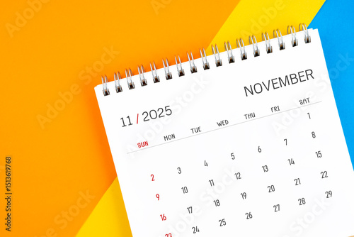 November 2025 month desk calendar on colorful.