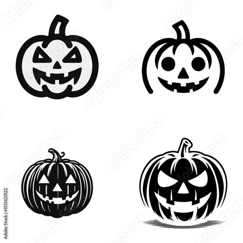 simple vector black white jack o lantern lineart isolated background