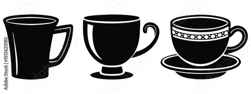 Isolated Disposable Coffee Cup Silhouette, Black & White Cafe Drink Element, On White Background
