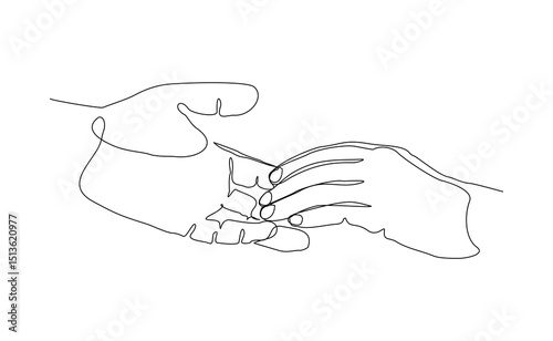 Continuous line drawing of hands offering help salvation. Vector illustration sketch editable stroke relationship 