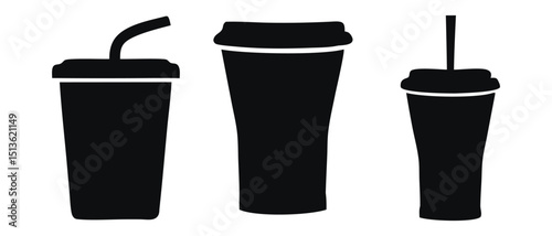 Black Coffee Cup Silhouette, Takeaway Drink Icon Vector Graphic, On White Background
