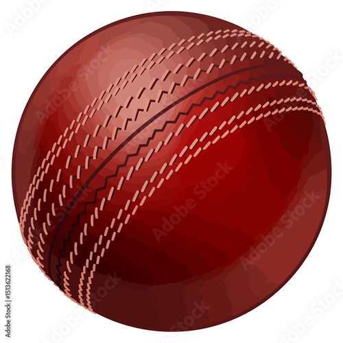 Cricket Ball Illustration Red Leather Sphere with Seam Detail