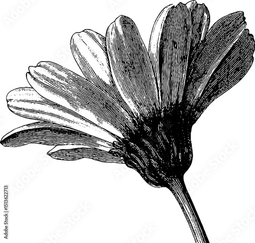Detailed engraved illustration of a chamomile flower for botanical design