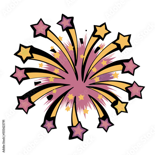 Colorful burst of stars in pop art comic style on transparent background  