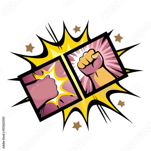 Vector image in pop art comic style of fists, transparent background