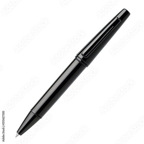 Black ballpoint pen isolated on transparent background