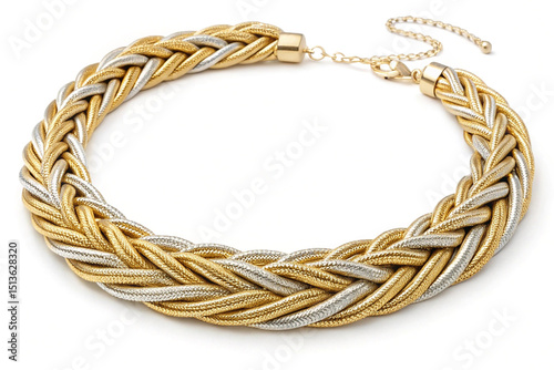 Braided Metallic Necklace Gold and Silver Woven Chain Jewelry Fashion Statement Accessory Chic Collar Elegant Party