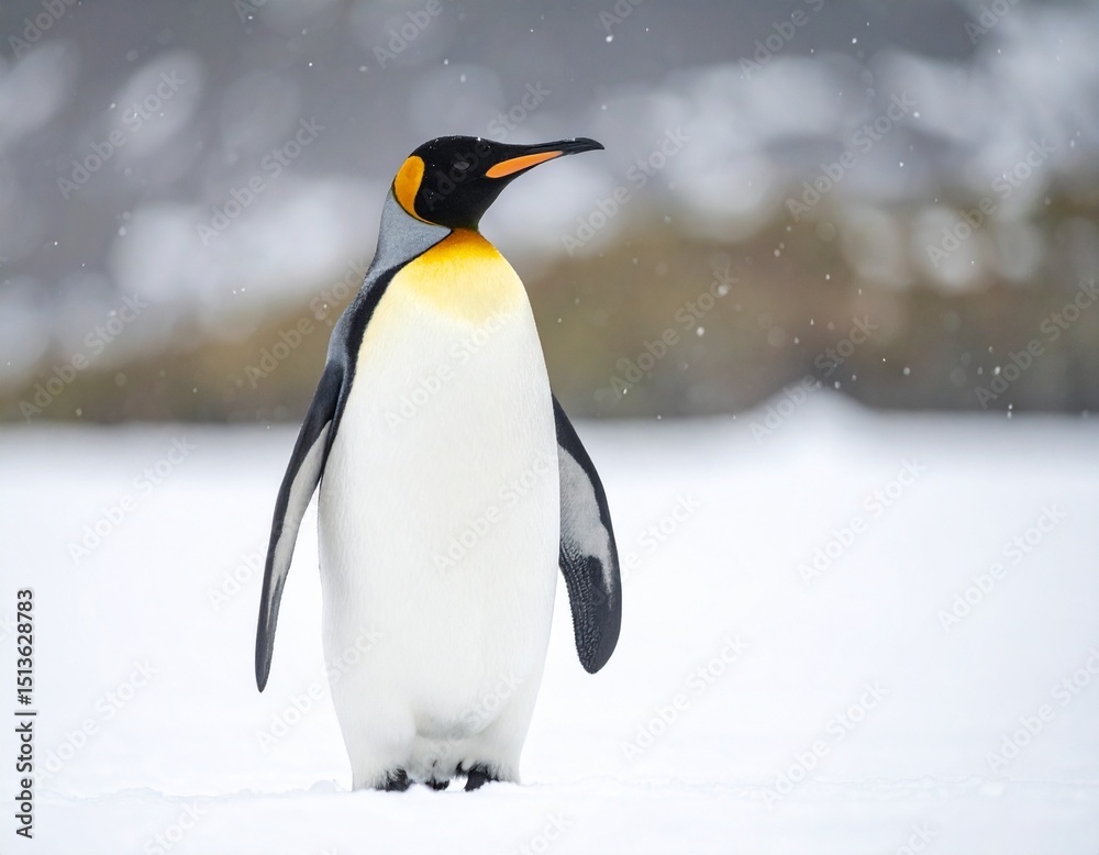 Obraz premium King Penguin Standing on Snowy Ice Field
