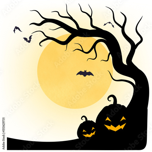 halloween background with pumpkin and bats photo