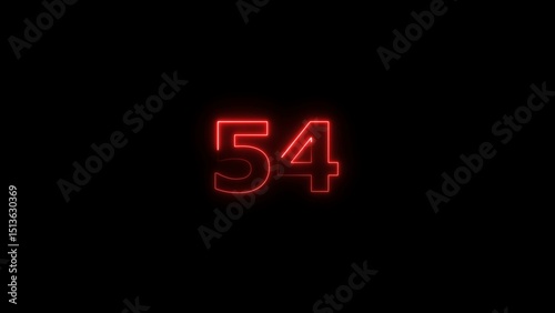 Neon  isolated number 54 in black background with. 4k illustration.