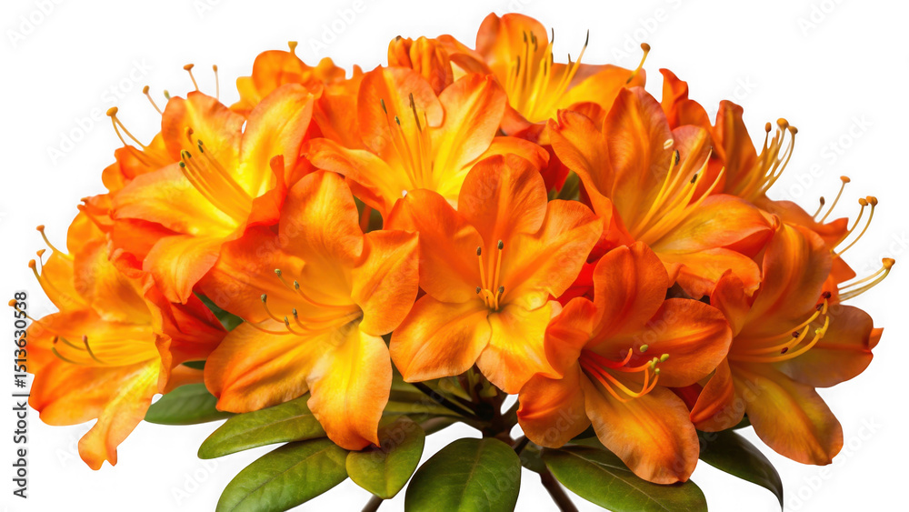 Fototapeta premium Stunning cluster of vibrant orange rhododendron flowers against a dark background.