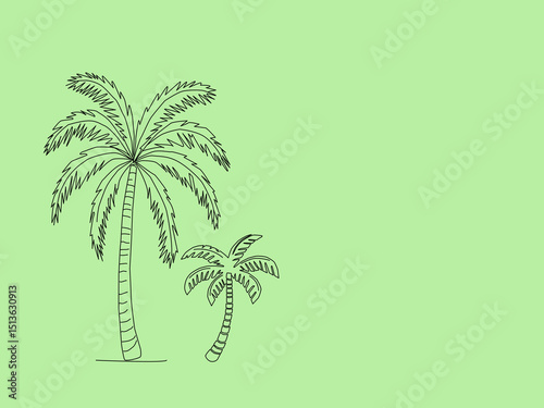 vector illustration of a palm tree. Palm tree vector. Palm tree silhoutte. Tropical palm tree.Vector set of hand-drawn palm trees in black and white outline.Minimal tropical design perfect for summer.