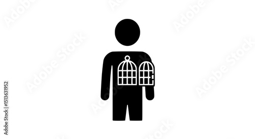 Man with cage icon black and white icon
