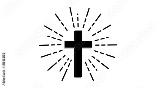 christian cross in rays, black isolated silhouette