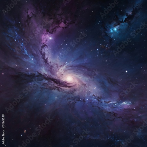 Ethereal Cosmic Nebula: A Tranquil Galaxy of Deep Purples and Glowing Stars