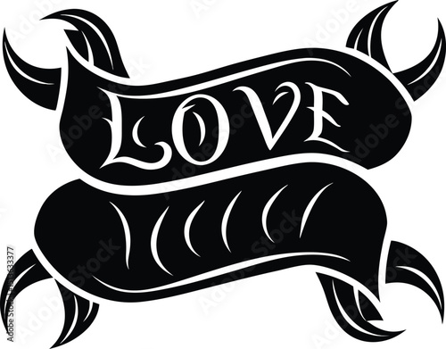 Vintage Style Black and White Love Banner Illustration