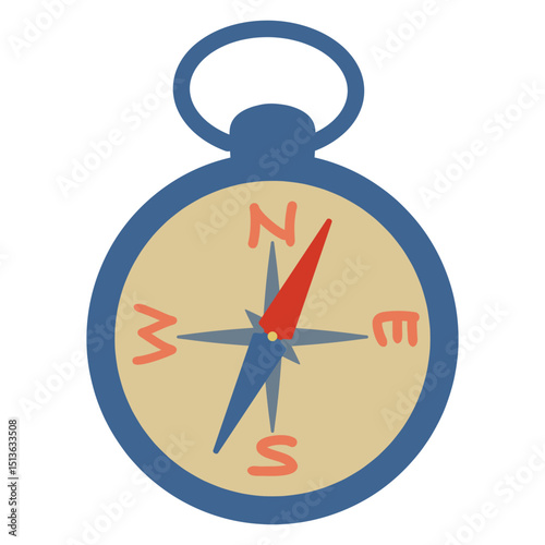 Hand drawn cartoon compass for navigation and orientation illustration. 
