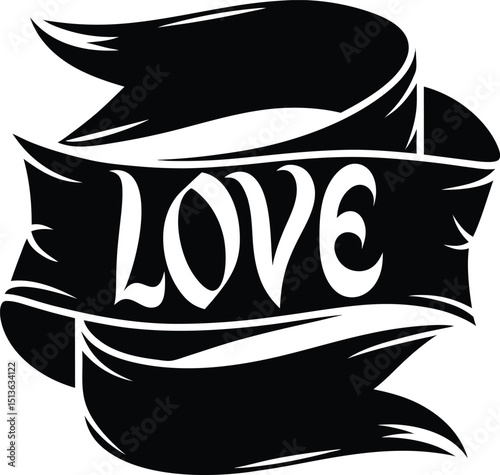 Vintage Style Black and White Love Banner Illustration