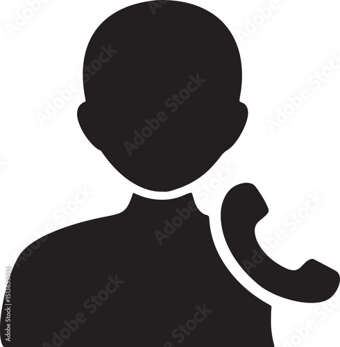 Phone Call Icon: A minimalist illustration of a person holding a phone, symbolizing communication, support and customer service. 