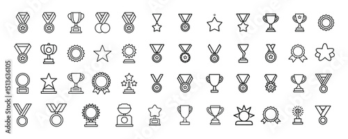 Award symbols collection. Winner prize icon. Reward, bonus, loyalty, star, winner, benefit, champion, awards and bonuses outline icon collection vector