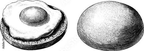 Vintage engraved illustration of eggs benedict and hollandaise sauce design for culinary art lovers