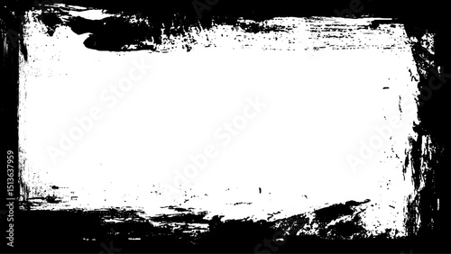 Abstract grunge background with worn brush texture, black frame texture, banner resource with framed effect. Space for text or image. 