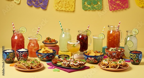 Fiesta Food and Drinks Photo: Tacos, Chips, and Margaritas mexican food