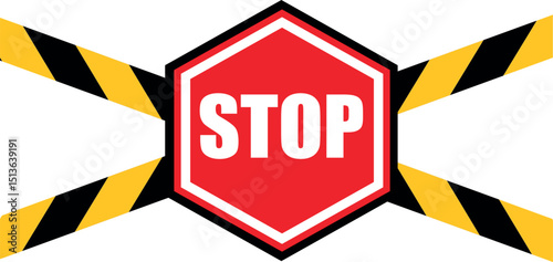 Stop Sign with Hazard Stripes – Warning and Danger Symbol in Flat Vector Style